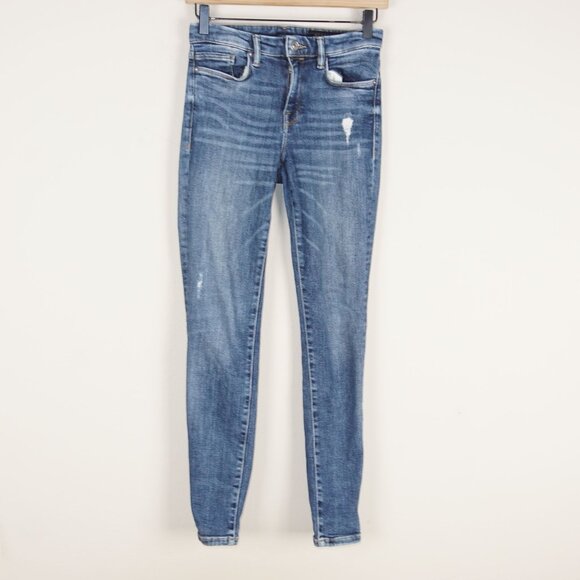 Allsaints Grace Blue Distressed Skinny Low Rise Jeans Womens Sz 25 - Picture 1 of 10